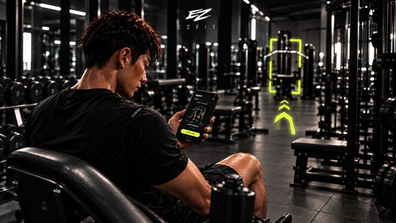 Athlete checking an EZFIT workout in the gym